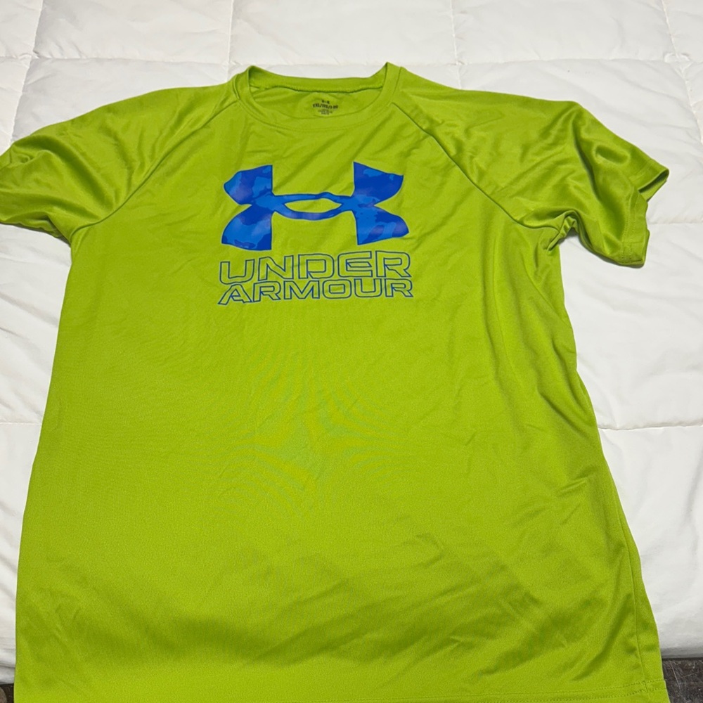 Under Armour kid’s Lime Green Tee with Blue Logo